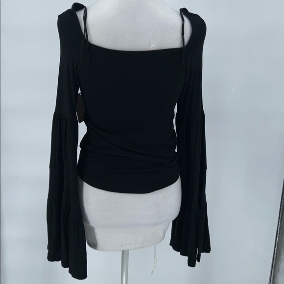 Free People Black Long Sleeve Top Babetown Black Bell Sleeve Size Small - Picture 6 of 10